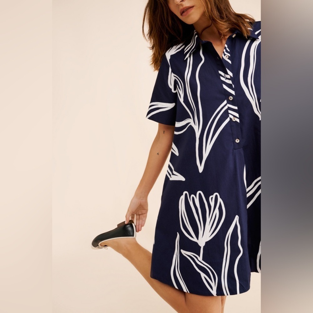 NWT Size S - The Pollie Short-Sleeve Swing Tunic Mini Dress Navy (100% Cotton)
